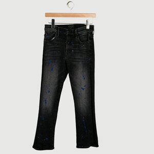 Mother Mid-Rise Wide Leg Black Jeans w/ Pattern, Size 26